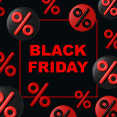 Vector background of Black Friday sale with 3d icons. For a sales template or poster. Advertising special offers and big sale