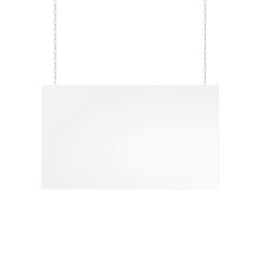 Hanging advertising board sign realistic vector mockup. Blank signboard banner isolated on white background mock-up. Template for design