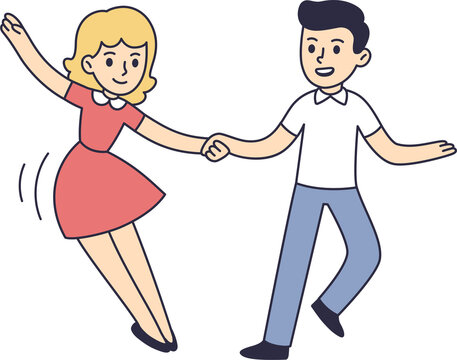 Cute cartoon young dancing couple. Swing dance, Lindy hop.