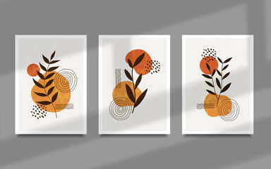 hand drawn abstract contemporary modern botanical with shapes boho poster wall art decoration