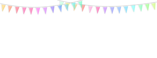 festoni con bandiere triangolari colorate su sfondo trasparente