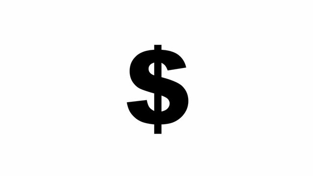 Animated black icon of dollar. Radiance from rays around symbol. Concept of business, money. Flat vector illustration isolated on the white background.
