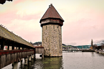 Chapel Bridge Lucerne Water Tower in Switzerland