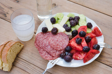 traditional appetizer table, accompanied by tsipouro or ouzo. tsipouro meze in Greek or Turkish