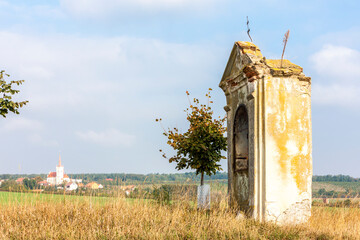 village Konice with calvary in Znojmo region, Czech Republic