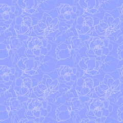 Abstract floral blue background. Seamless floral vector pattern. Saintpaulia. Silhouette. Sketch. Banner. Web.