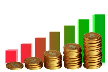 Illustration with coins showing growth - 3d rendering