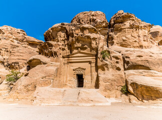 A view of an abandoned temple in Little Petra, Jordan in summertime