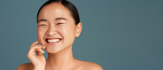 Beauty skincare korean young girl portrait. Skin care cosmetics. Skin treatment and spa concept.
