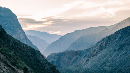 Silhouette of mountain ranges at sunset