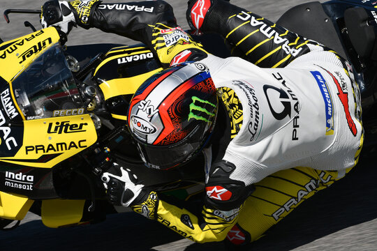 Mugello - Italy, 30 June 2019: Italian Ducati Alma Pramac Team rider Francesco Bagnaia in action at 2019 GP of Italy of MotoGP in Mugello Circuit on June 2019 in Italy