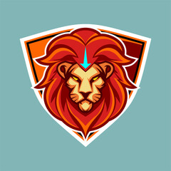 vector sport logo illustration mascot lion front view on shield