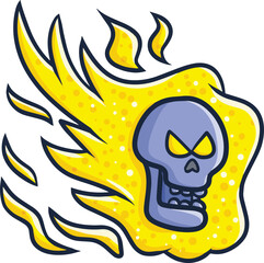 Scary skull flying wrapped by yellow flame