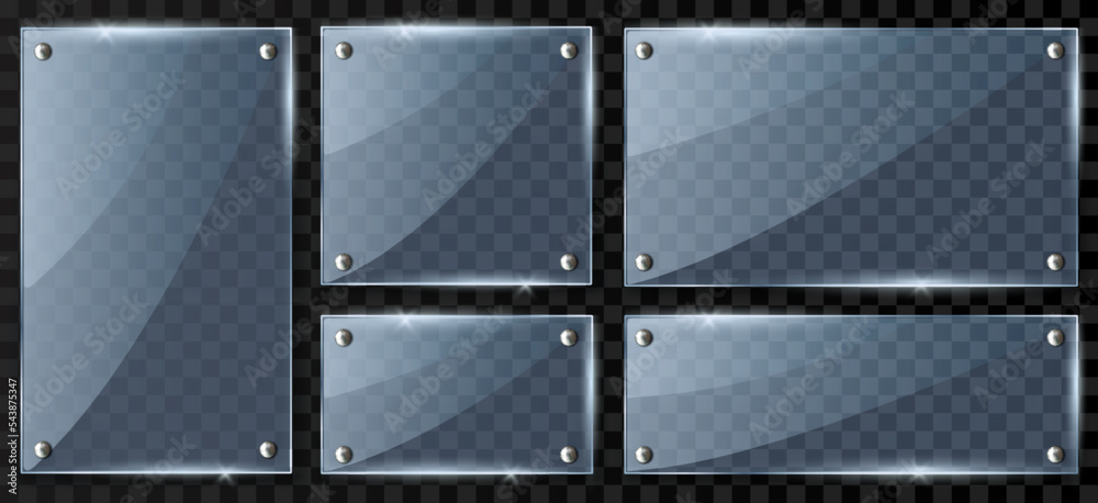 Poster set 3d realistic glass or plastic frame hanging with metal holders isolated on transparent backgroun