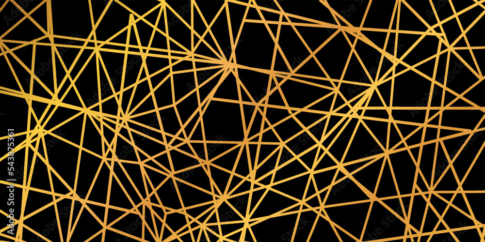 Poster Gold foil wire triangles geometric seamless mosaic repeat pattern background - vector for stock