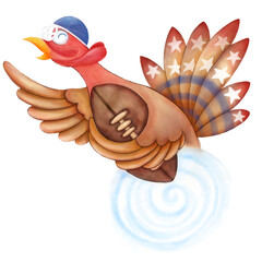Decorative Watercolor Turkey American Football Player