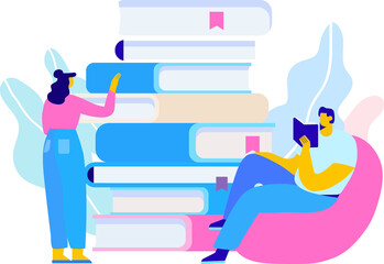 People reading book flat illustrtaion