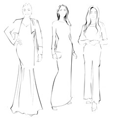 Sketch Fashion Event Illustration on a white background Woman in an evening dress