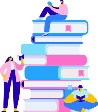 People reading book flat illustrtaion
