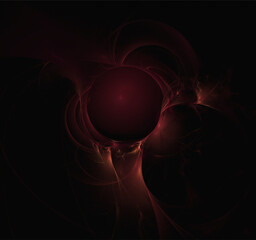 space fantasy illustration of red planetary system on dark space background, art, design