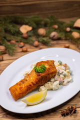 Christmas fried carp with potato salad