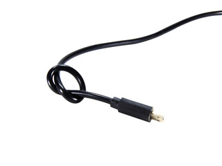 black wire cable of usb and adapter isolated on white background.Selection focus.