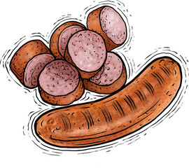 Sausages and sausage and slices illustration