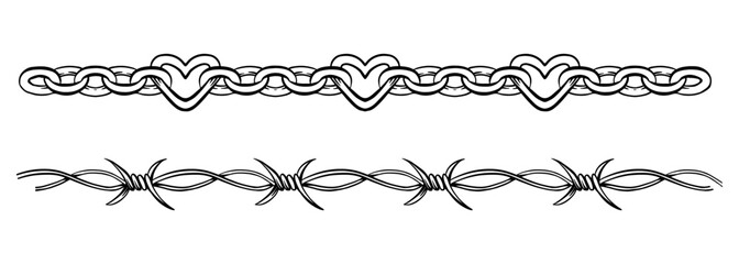 Tattoo of a chain and barbed wire. Fashionable ornament. A girl's temporary transferable tattoo in the style of the 2000s