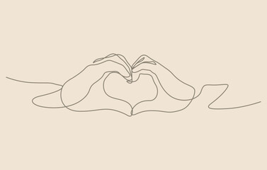 continuous line drawing of couple hands heart shape illustration