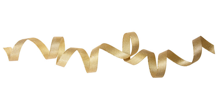 Gold ribbon isolated transparent background, PNG, Christmas decoration, gifts.