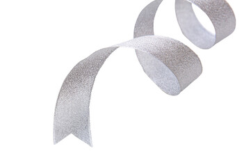 Silver color shiny ribbon isolated transparent background, PNG, Christmas gifts, holiday presents decoration