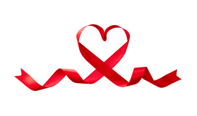 Red Ribbon Heart shape isolated transparent background, PNG. Happy Valentines Day