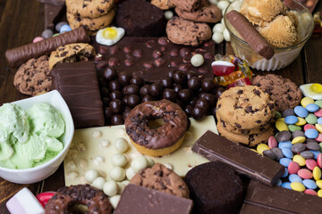 Rustic table of sweets and ice cream