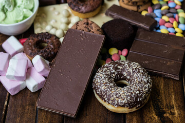 Rustic table of sweets and ice cream