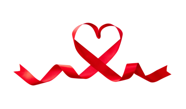 Red Ribbon Heart shape isolated transparent background, PNG. Happy Valentines Day