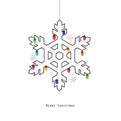 Snow flake with colorful light bulbs. Happy new year and Christmas design background