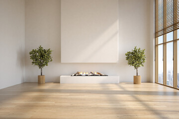 Empty interior room with fireplace 3d illustration