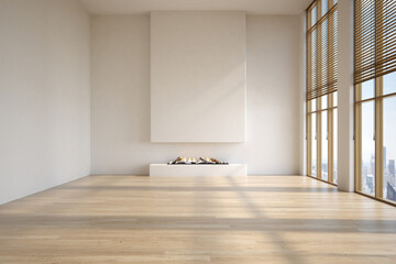 Obraz premium Empty interior room with fireplace 3d illustration