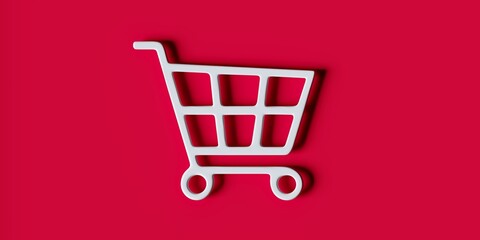Shopping cart icon. White shopping cart isolated on red background. 3d illustration - 543882526