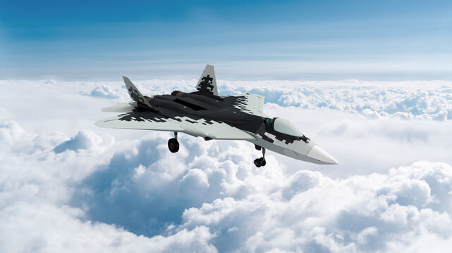 3d render a new fighter jet is flying in the sky