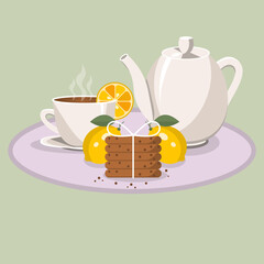 Cookies and tea, flat illustration