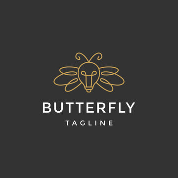 Butterfly lighting with line art style logo design template flat vector