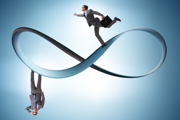 Businessman running on the endless loop