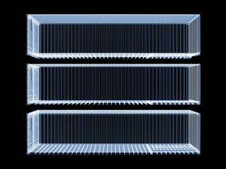 X-ray image of three empty cargo containers from a side.