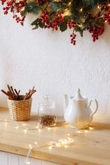 Fototapeta na wymiar Christmas kitchen design in bright colors.