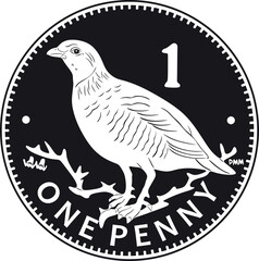 gibraltar coin one penny with bird handmade vector design