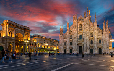 Milan Cathedral (Duomo di Milano), piazza del Duomo and Vittorio Emanuele II Gallery in Milan,...