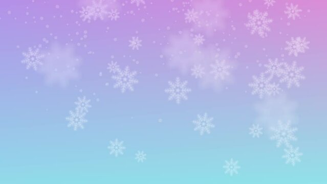 雪の結晶が舞う背景素材　パステルカラー　アニメーション　4K
