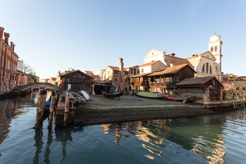 Fototapeta na wymiar Squero di San Trovaso. Workshop for making gondolas, Venice, Italy
