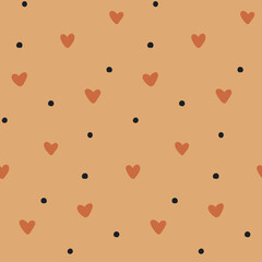 Naive boho pattern heart and dot. Baby Shower Scandinavian pastel wallpaper. Textile fabric design for kids. Flat bohemian vector neutral background paper